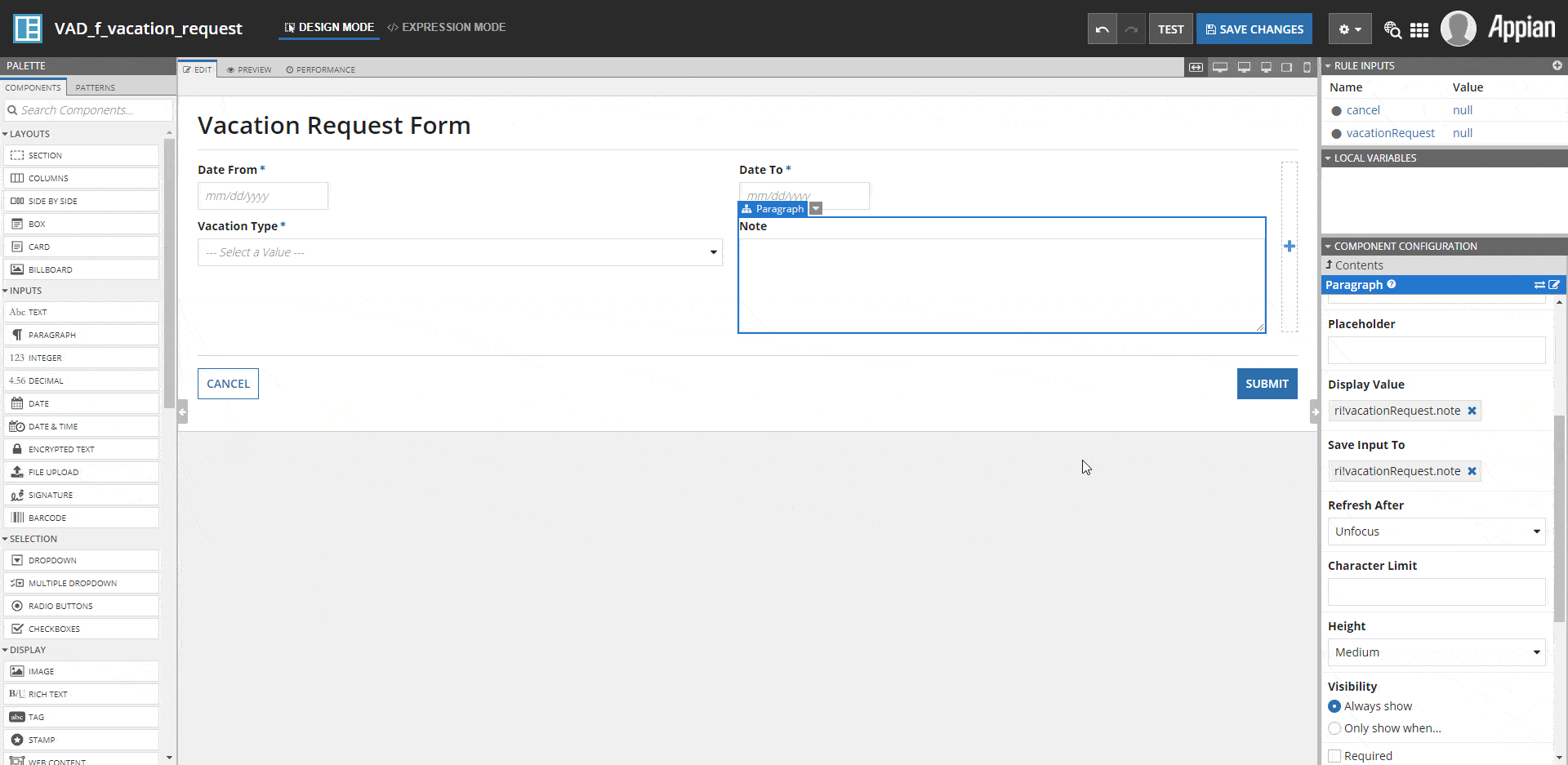 Submit button configuration