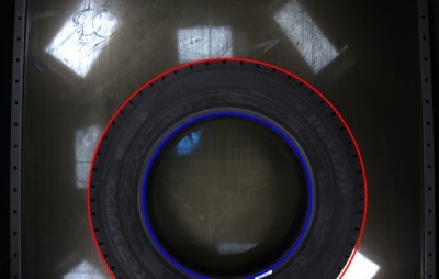Tire on conveyor belt 